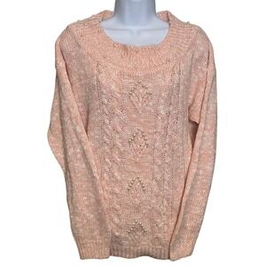 Vintage Rebecca Lynn Womens Pink Pearl Cable Knit Sweater Sz L Dainty Feminine